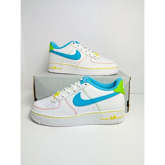 6Y | FITS 7.5 WOMEN'S NIKE AIR FORCE ONE AF1 WHITE BLUE SNEAKERS FJ4614-100 - Picture 2 of 8